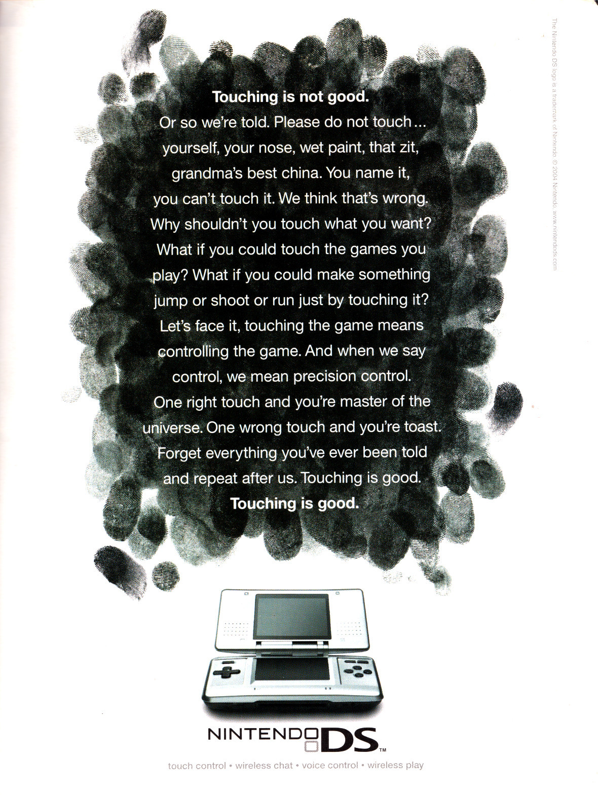Nintendo DS campaign with slogan 'Touching is Good'.
